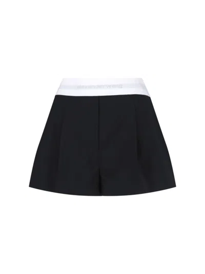 Alexander Wang High-waisted Black Wool Shorts With Elastic Waist