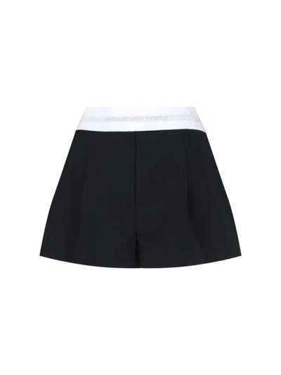 ALEXANDER WANG HIGH-WAISTED BLACK WOOL SHORTS WITH ELASTIC WAIST