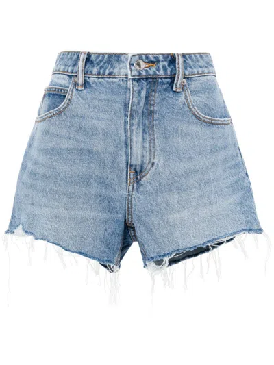 Alexander Wang High-waisted Denim Shorts With Embossed Logo In Blue