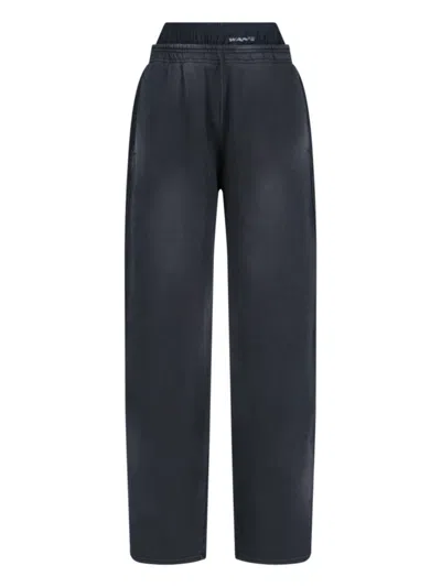 Alexander Wang High-waisted Grey Cotton Sports Pants With Logo Detail In Black