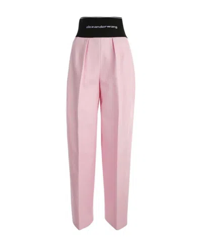Alexander Wang High-waisted Logo-band Trousers In Pink