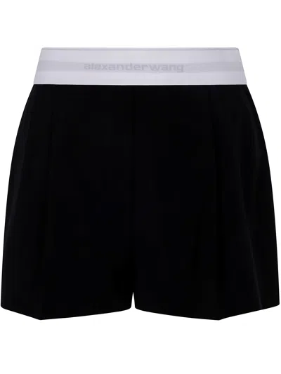 Alexander Wang High Waisted Pleated Short With Logo Elastic By Alexand In Black