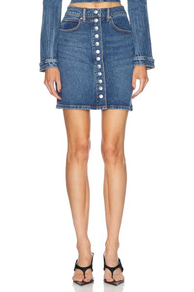 Alexander Wang High Waisted Snap Front Mini Skirt In Deepblue