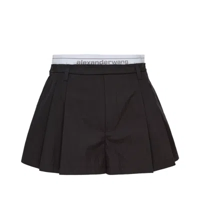 Alexander Wang Black Elastic Logo Wide-leg Darts Cotton Shorts