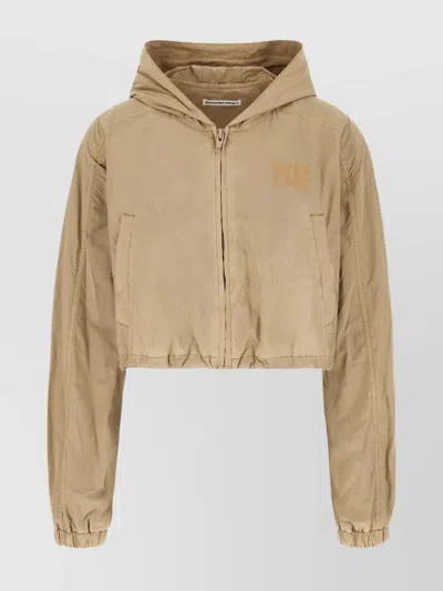 Alexander Wang Hooded Cropped Polyester Blend Jacket In Brown