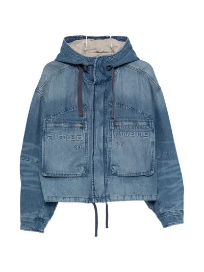 Alexander Wang Hooded Denim Jacket In Blue