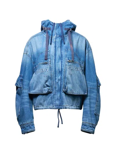 Alexander Wang Hooded Denim Jacket In Blue