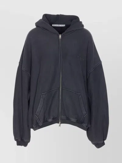 Alexander Wang Hooded Knitwear Zip-up Sweater In Black