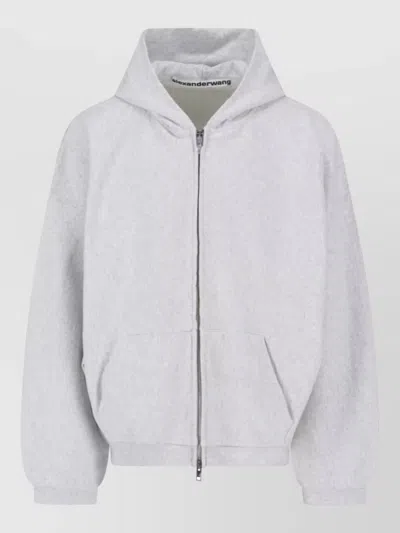 Alexander Wang Hooded Sweatshirt Cuffs Hem Side Pockets In White