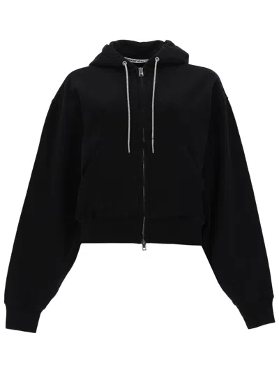 Alexander Wang Hooded Zip-up Cotton Sweatshirt In Black