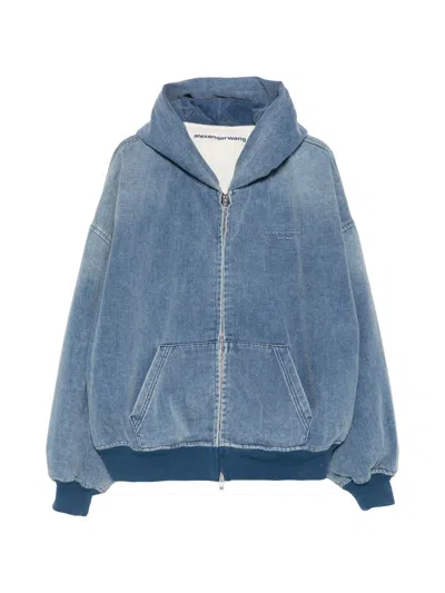 Pre-owned Alexander Wang Hooded Zip-up Denim Jacket In Blue