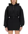 Alexander Wang Womens Faded Black Brand-patch Cropped Cotton-jersey Hoody