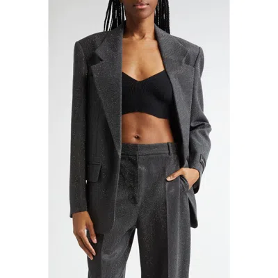 Alexander Wang Hotfix Beaded Oversize Wool Twill Blazer In Charcoal