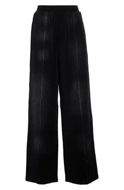 Alexander Wang Hotfix Crushed Velour Track Pants In Washed Nickel