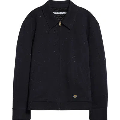 Alexander Wang Hotfix Crystal Boxy Workwear Jacket In Navy
