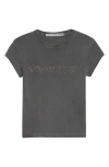 Alexander Wang Hotfix Crystal Logo Baby Tee In Gray