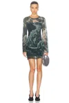 Alexander Wang Hotfix Crystal Long Sleeve Mini Dress In Black & Clear