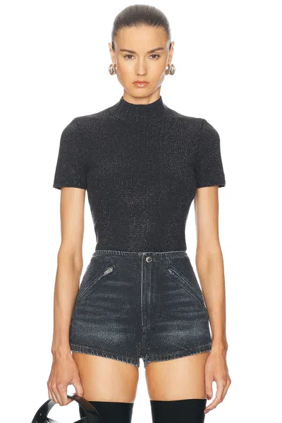 Alexander Wang Hotfix Crystal Mock Neck Tee In Charcoal