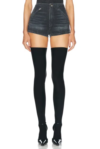 Alexander Wang Hotfix Crystal Moto Mini Short In Black Crackle Indigo