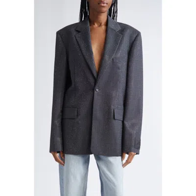 Alexander Wang Hotfix Crystal Oversize Blazer In Gray
