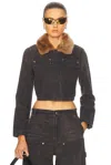 Alexander Wang Hotfix Crystal Shrunken Trucker Jacket In Saloon Bar