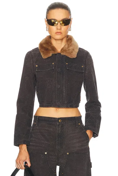 Alexander Wang Hotfix Crystal Shrunken Trucker Jacket In Saloon Bar