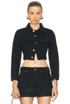 Alexander Wang Hotfix Crystal Shrunken Trucker Jacket In Washed Black