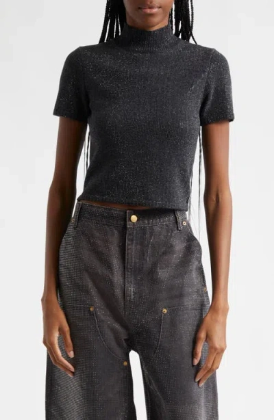 Alexander Wang Hotfix Crystal Wool Blend Sweater In Charcoal