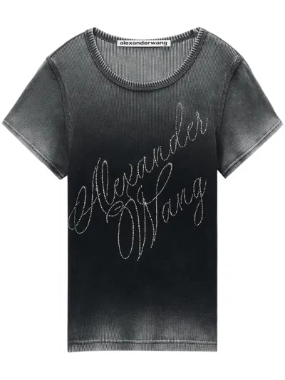 Alexander Wang Rhinestone Logo T-shirt In Gray