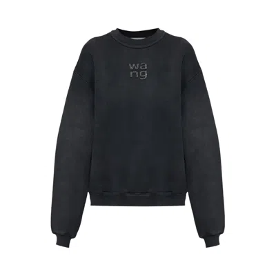 Pre-owned Alexander Wang Hotfix Logo Crewneck Sweatshirt 'washed Black' | Women's Size L