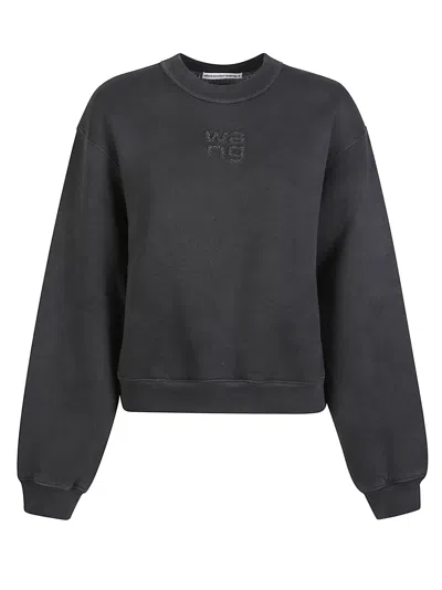 Alexander Wang Hotfix Logo Cropped Cotton Blend Sweatshirt In Transparent