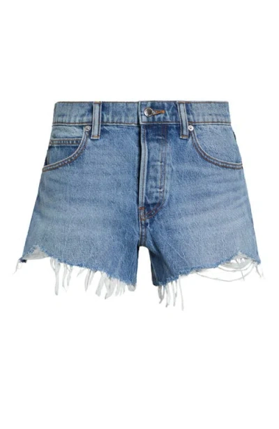 Alexander Wang Hotfix Logo Relaxed Fit Cutoff Denim Shorts In Blue
