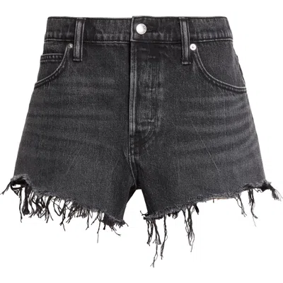 Alexander Wang Bite Clash Terry-lined Denim Cutoff Shorts In Grey Aged