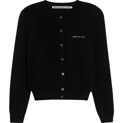 Alexander Wang Hotfix Logo Shrunken Cardigan In Black