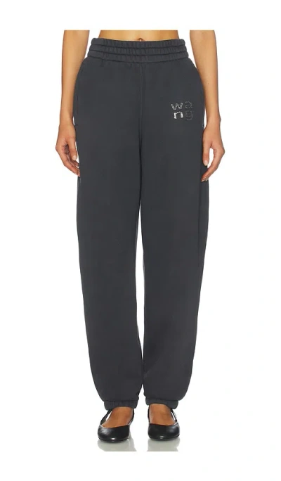 Alexander Wang Crystal Hotfix Logo Sweatpants In Brushed Terry Clothing In Black