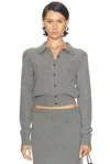 Alexander Wang Hotfix Long Sleeve Polo Cardigan In Gray
