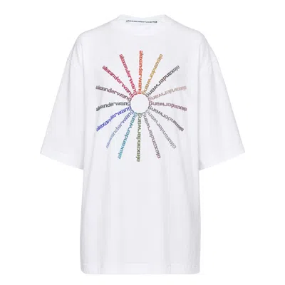 Alexander Wang Hotfix Sunburst Logo Short Sleeve Tee In White