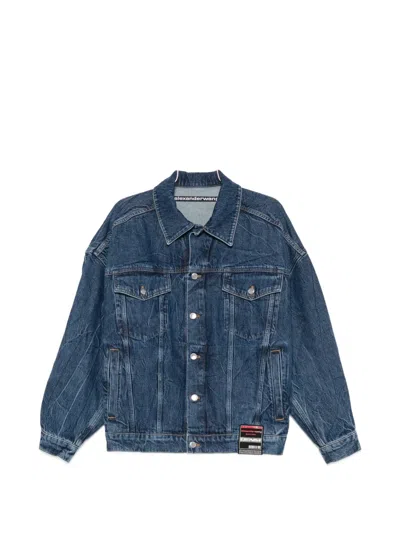 Alexander Wang Pre-order Oversized Trucker Jacket With Graphic Detail In Blue