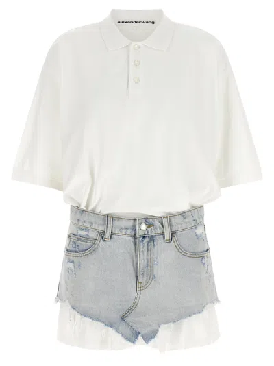 Alexander Wang Hybrid Polo Shirt And Denim Skirt Dress In Multi