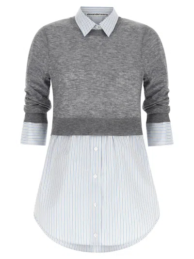 Alexander Wang Hybrid Wool-cotton Knit Shirt In Grey