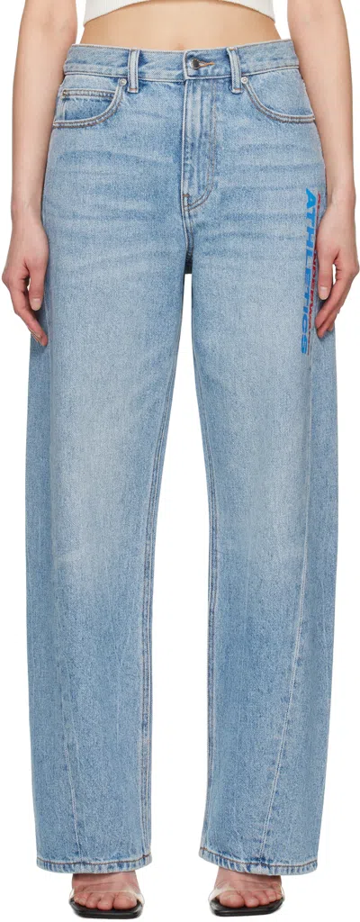 Alexander Wang Indigo Logo Mesh Back Balloon Jeans In Classic Light Indigo