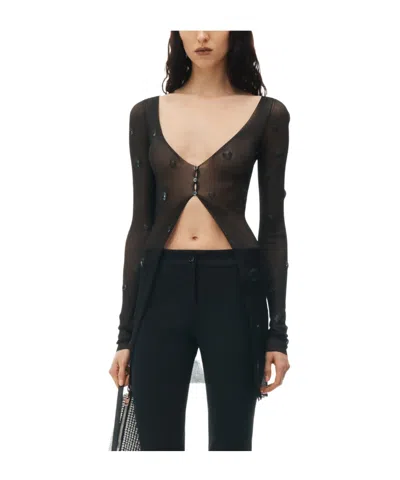 Alexander Wang Inlaid Gem Rib Cardigan In Black