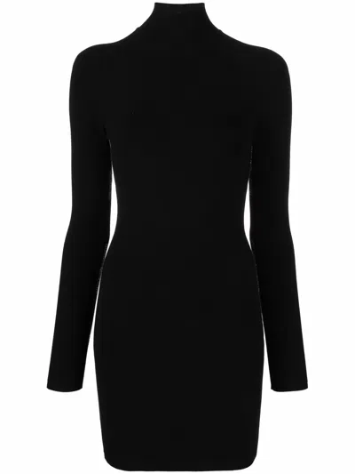 Alexander Wang Intarsia-knit Logo Long-sleeve Dress In Black