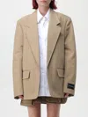 Alexander Wang Prestyled Oversized Boxy Blazer W/ Poplin Dickie In Beige