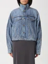 Alexander Wang Denim Track Jacket With Embossed Logo Panel In Blue