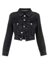 Alexander Wang Black Shrunken Crystal Hotfix Denim Jacket In Grey