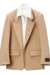 Alexander Wang Prestyled Oversized Boxy Blazer W/ Poplin Dickie In Beige Chari