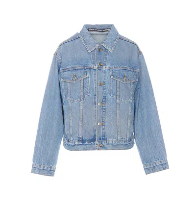 Alexander Wang Embossed Logo Trucker Denim Jacket In Blue