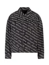 Alexander Wang Black Printed Falling Back Logo Denim Jacket In Grey Aged/white