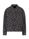 Alexander Wang Black Printed Falling Back Logo Denim Jacket In Grey Aged/white